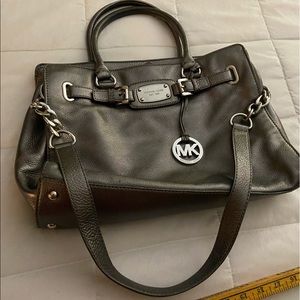 Michael Kors purse/bag metallic/dk grey,  14”w x 10”l arm/shoulder, ex condition